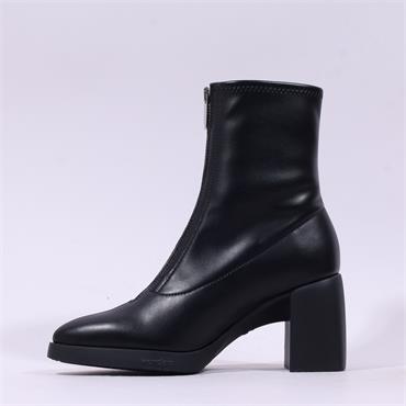 Wonders Vera Front Zip Block Heel Boot - Black Stretch